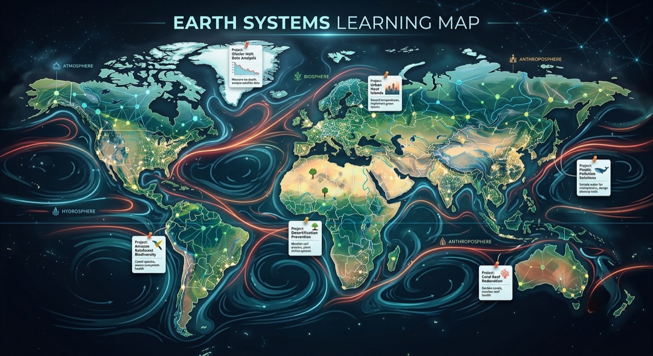 Earth Systems Learning Map — projects connected across geography and science